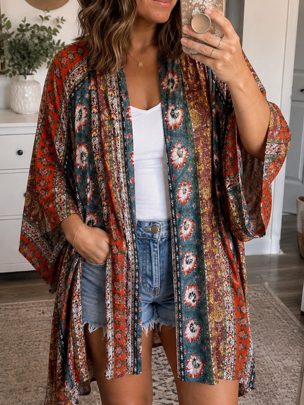 Billabong Floral Boho Kimono M/L – 100% Rayon